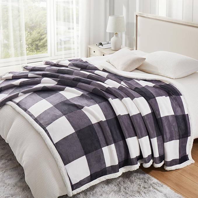 PU MEI Sherpa Blanket Fleece Throw Blanket Twin Plaid Thick Bed Blanket - Image 4