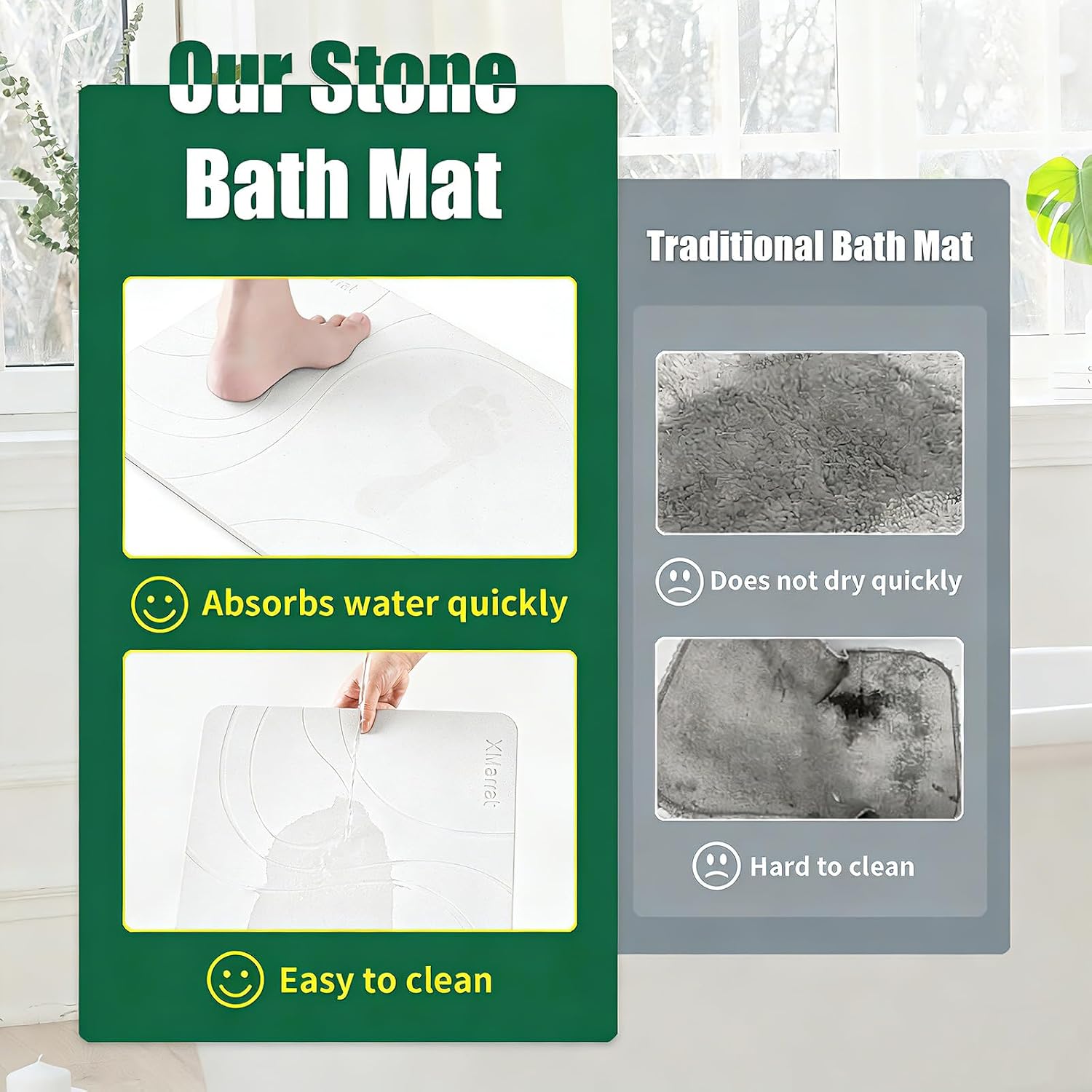 Extra Large Stone Bath Mat, Diatomaceous Earth Mat, 31.5"x19.7" | Super Absorbent, Modern Quick Drying Diatomite Bathmats, Non-Slip Base, Easy Clean for Shower Floor & Bathroom (White)