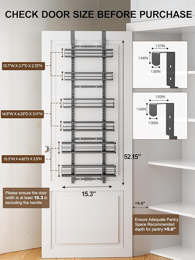 Delamu Over the Door Pantry Organizer, 6 Tier Pantry Door Organizer - Image 2
