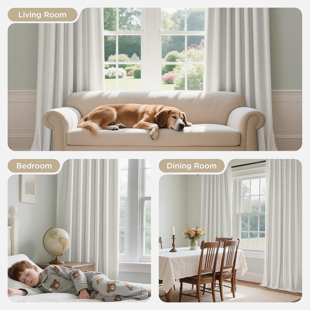 Joydeco White Blackout Curtains 96 Inches Long - 100% Blackout Curtain 2 Pane...
