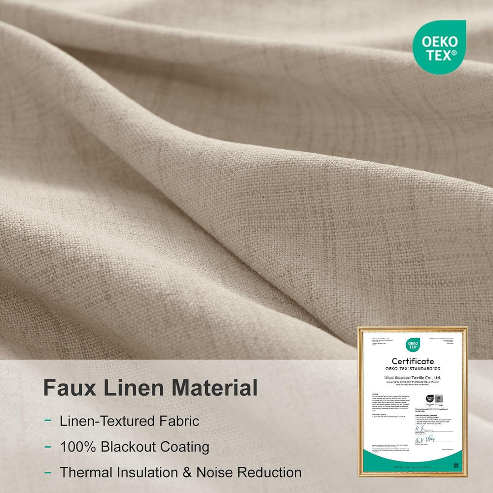 Linen Textured Total Blackout Curtains for Bedroom 84 Inches Long, Oatmeal