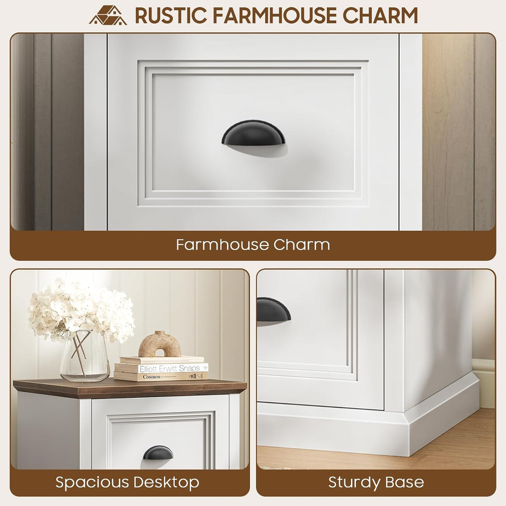 Halitaa Vertical File Cabinet with 2 Drawers for Home Office, White | Farmhou...