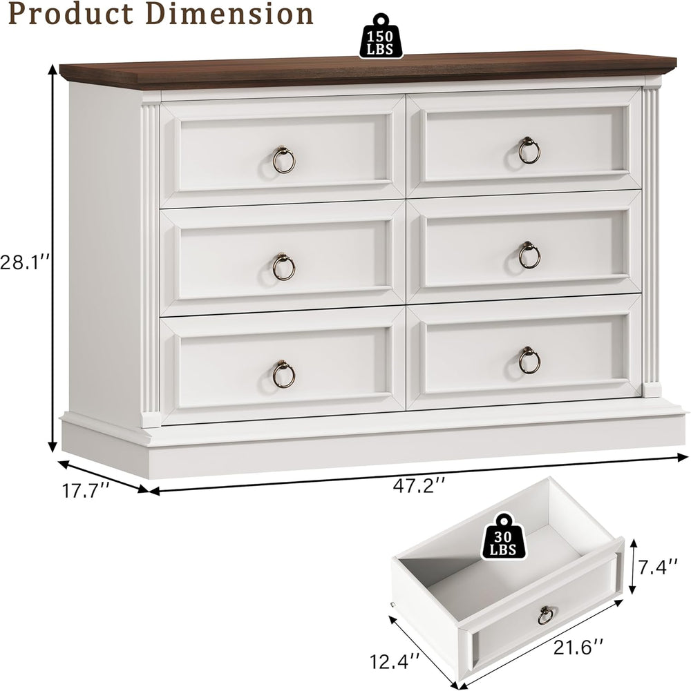 HUAHUU Farmhouse 6 Drawer Dresser for Bedroom, 47" Wide Chest of Drawers...