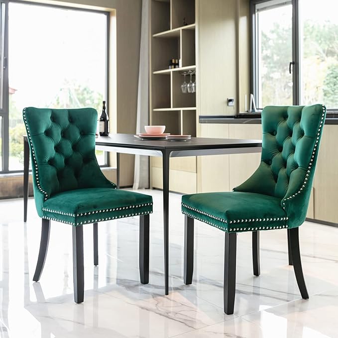 Velvet Dining Chairs Set of 6, Tufted Upholstered Dining Room Chairs with Bac...