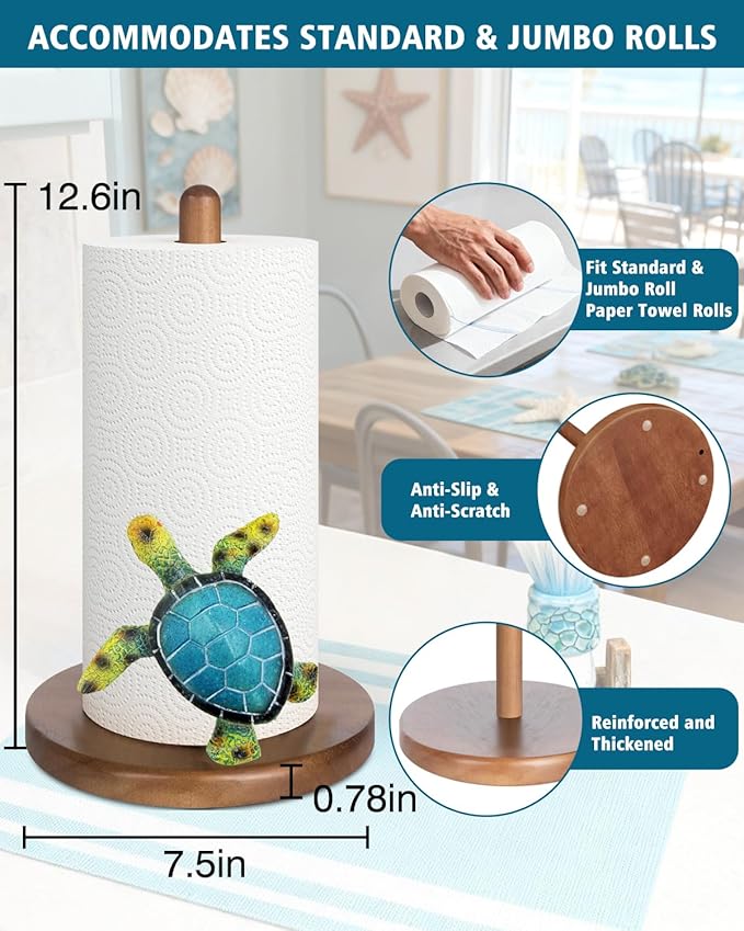 Green Turtle Paper Towel Holder, Coastal Beach Ocean Home Decor - Image 5