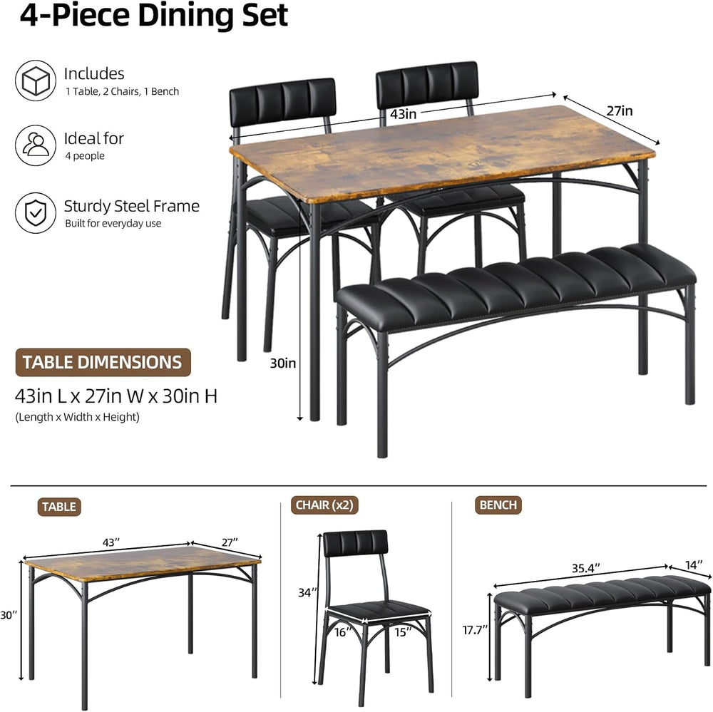 4 EVER WINNER Dining Table Set for 4 with Upholstered Seats, Rustic Brown | 4...