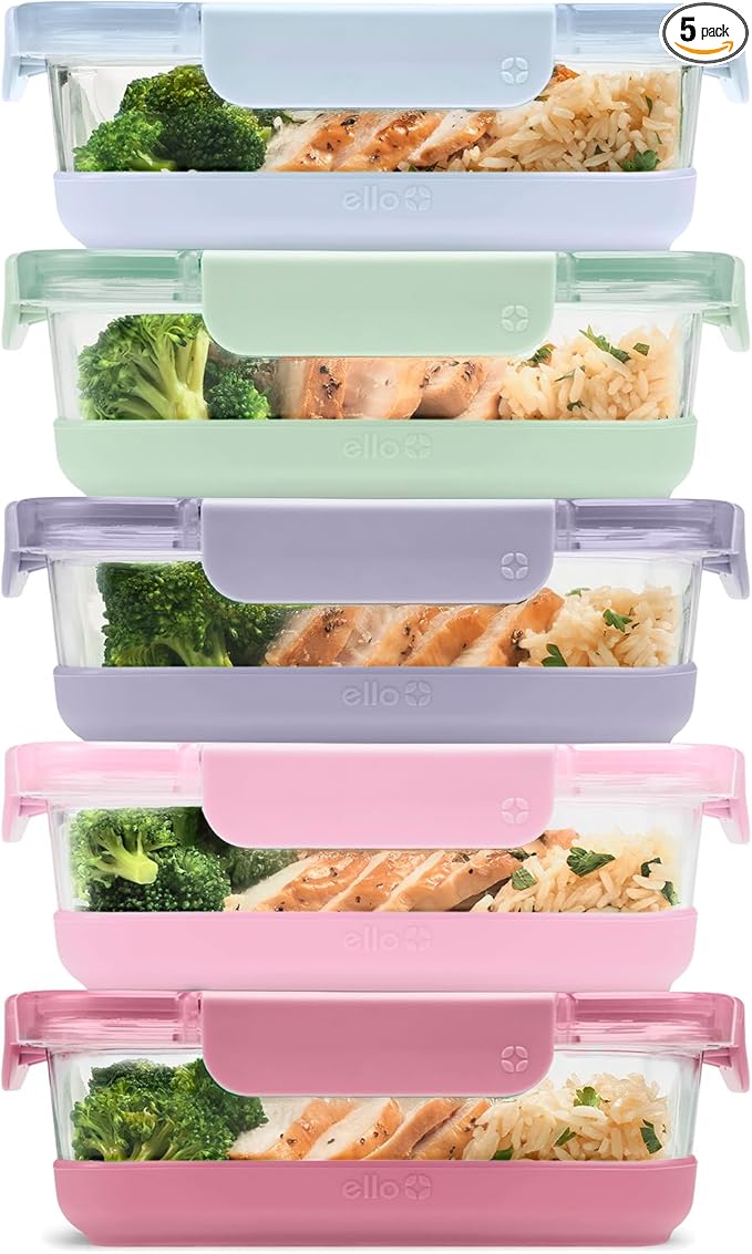 Ello Duraglass Refresh 3.4 Cup Meal Prep Sets 10Pc, 5 Pack Set- Glass Food