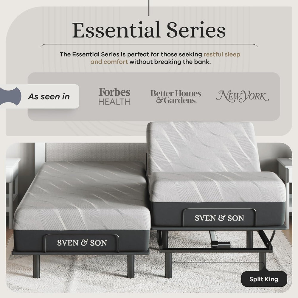 Sven & Son Essential Adjustable Bed Base (Frame) + 14 inch Hybrid Spring ...