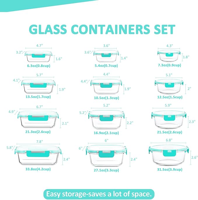 KOMUEE 24 Pieces Glass Food Storage Containers Set, Meal Prep Containers - Image 2