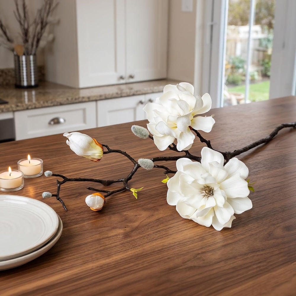 JOVIPOP Artificial Magnolia Flowers 3PCS, 27.5" Faux Magnolia