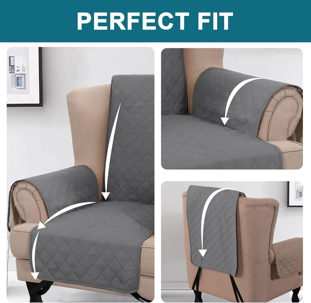 Turquoize 100% Waterproof Wing Chair Cover Wing Armchair Slipcovers, Gray