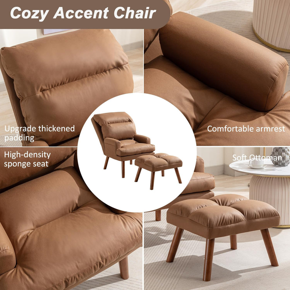 INZOY Accent Chairs with Ottoman, Leathaire Armchair with Ottoman for Bedroom...