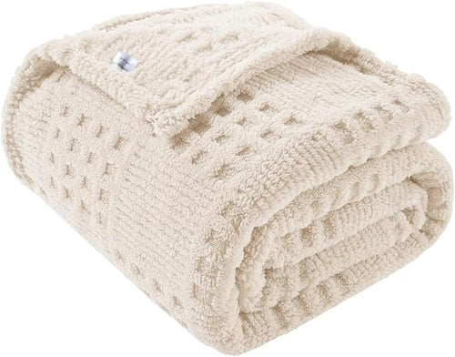 50x70 Inch Waffle Beige Throw Blanket -Fluffy Fleece, Neutral Tan Color by Unknown
