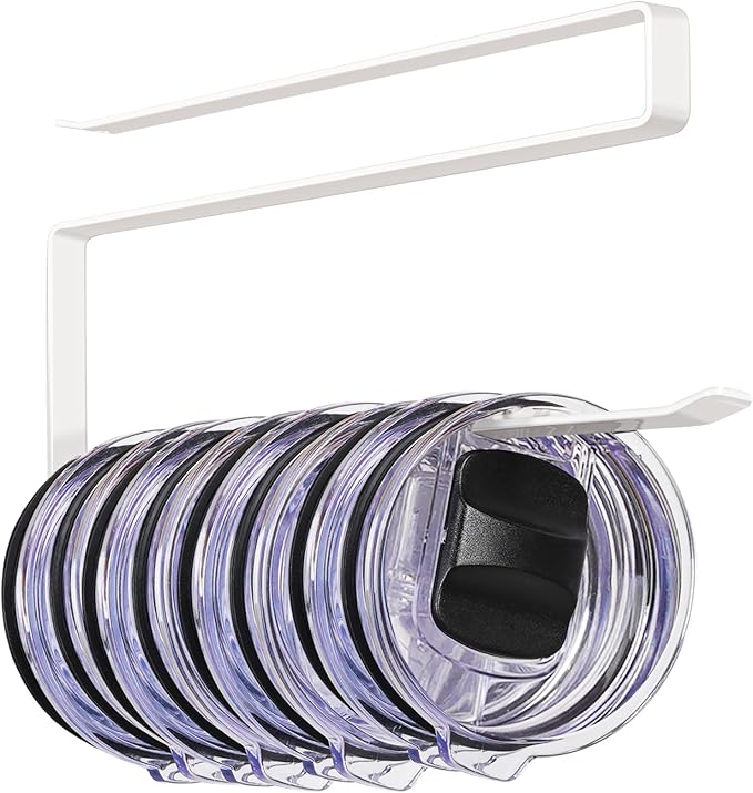 Tumbler Lid Organizer Under Cabinet, Tumbler Lid Storage Hook Up to 10 Lids by Lucasden