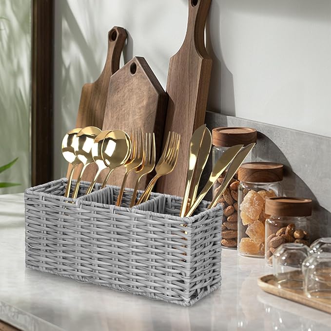 Ayiaren Grey Plastic Cutlery Silverware Holder Small Utensil Organizer Holders - Image 5
