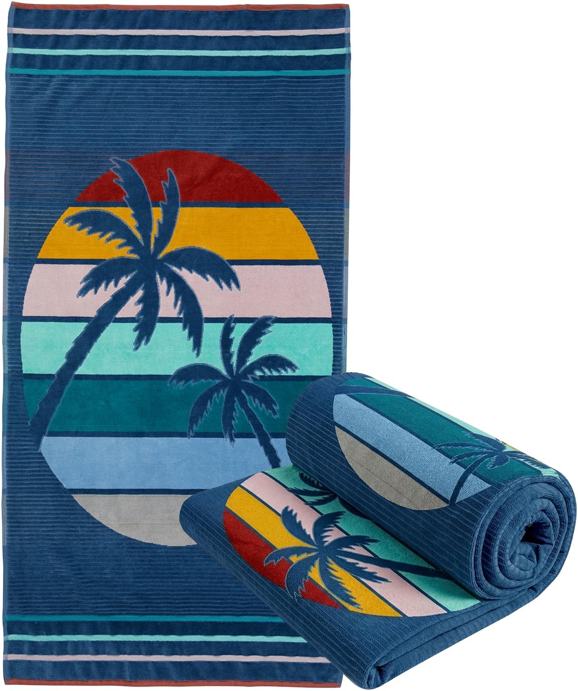 Loon & Lake Luxury Beach Towels Set of 2 - Palm Sunset | 2 Pack | 30" x 60" | Crafted from 100% Combed Cotton | Ultra Plush & Super Soft | Rays Collection