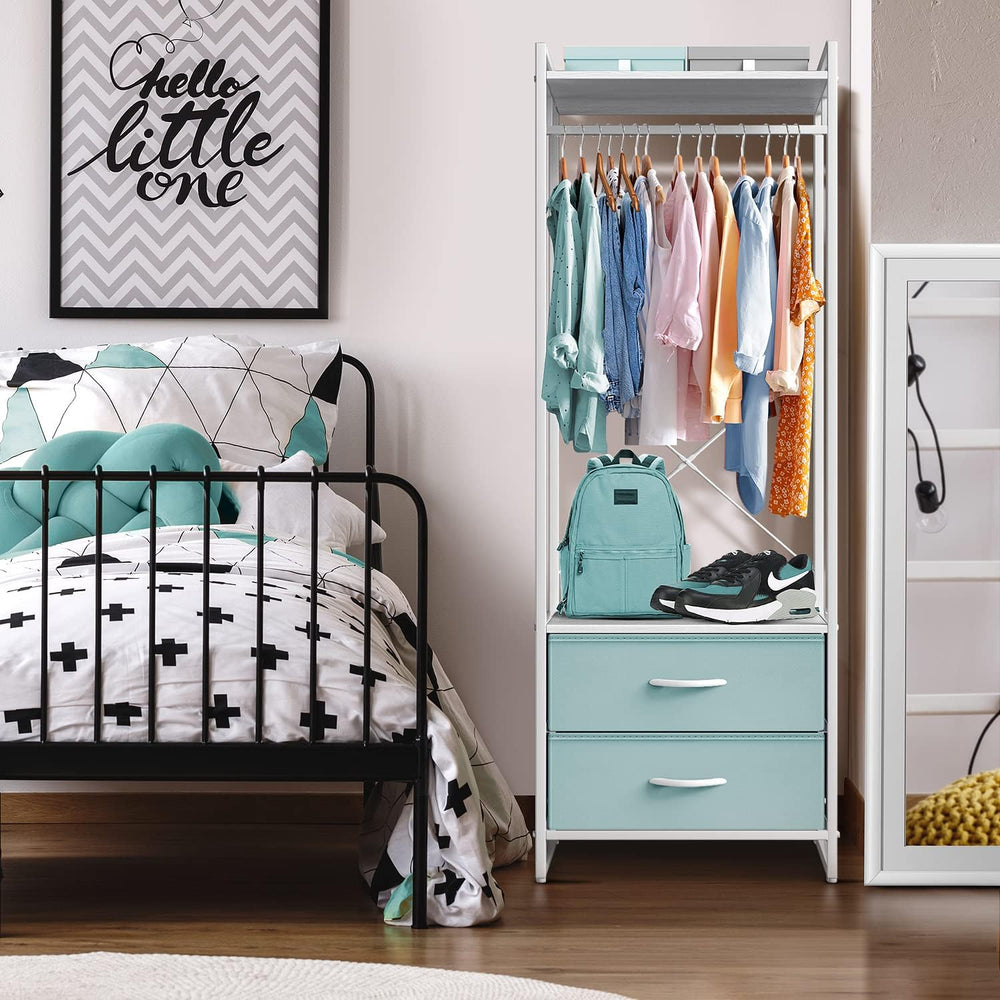 Sorbus Tall Clothing Rack with Drawers, Wood Top (Aqua)