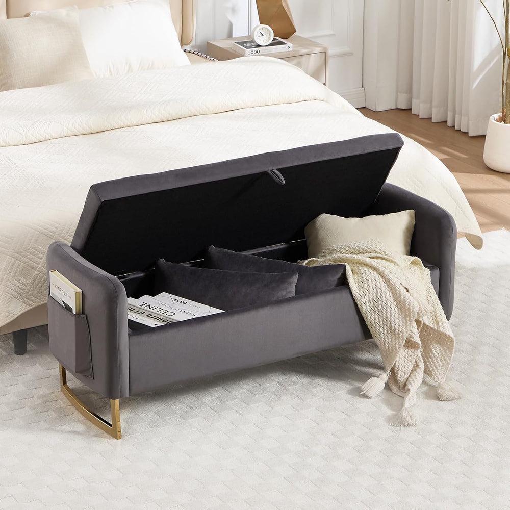 48" End of Bed Bench, Modern Storage Bench for Bedroom Dark Grey