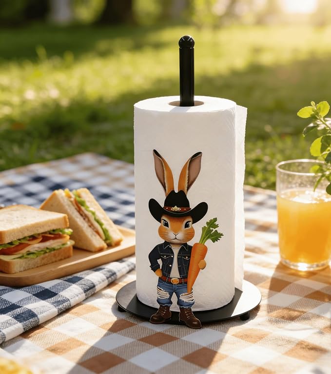 Cute Western Bunny Paper Towel Holder Countertop, Rustic Farmhouse Kitchen Decor - Image 2