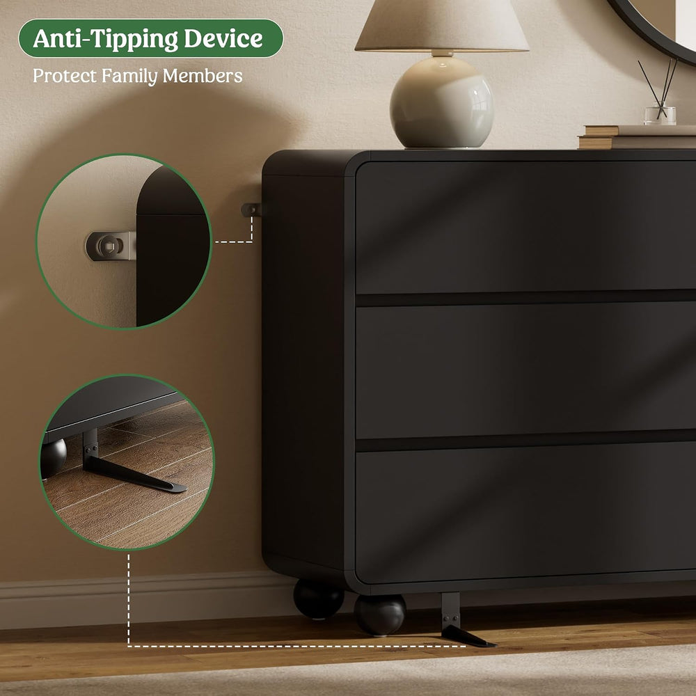 6 Drawer Dresser for Bedroom, 55" Wide Chest of Drawers, Black