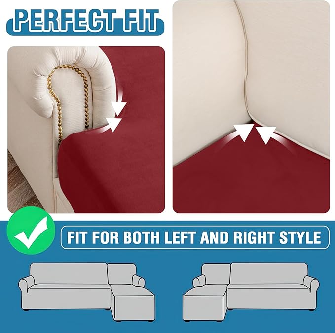 Couch Cover 8-Piece Elastic Velvet Couch Cushion Covers & Chaise Slipcovers - Image 6
