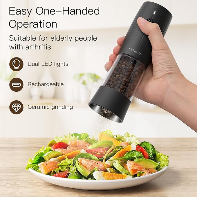 Ultrean Electric Salt and Pepper Grinder Set, USB-C Rechargeable, Salt and - Image 2