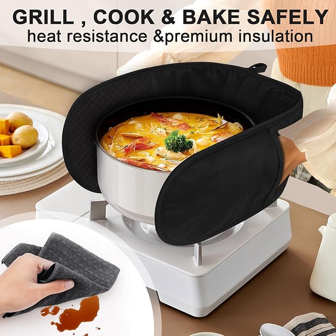 Philorn Black Double Oven Mitts，Heat Resistant 260℃ Waterproof Silicone Glove - Image 5