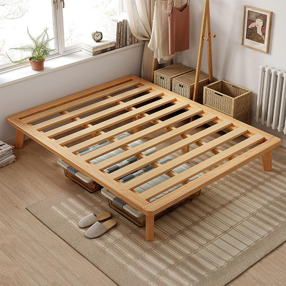 NELYE California-King Wood Platform Bed Frame, 14 Inch Bed Base, Oak