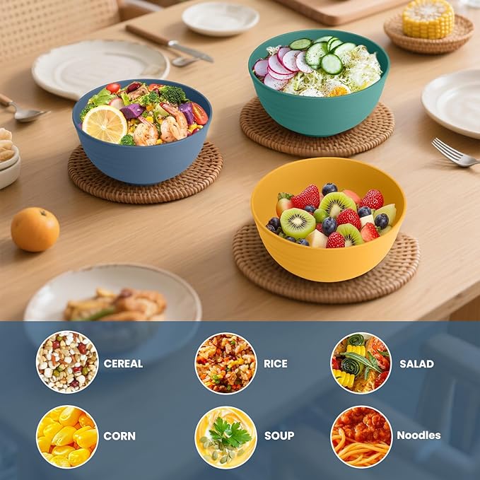 Wheat Straw Bowl 26oz, Unbreakable Cereal Bowls Set of 6, Lightweight Soup & - Image 5
