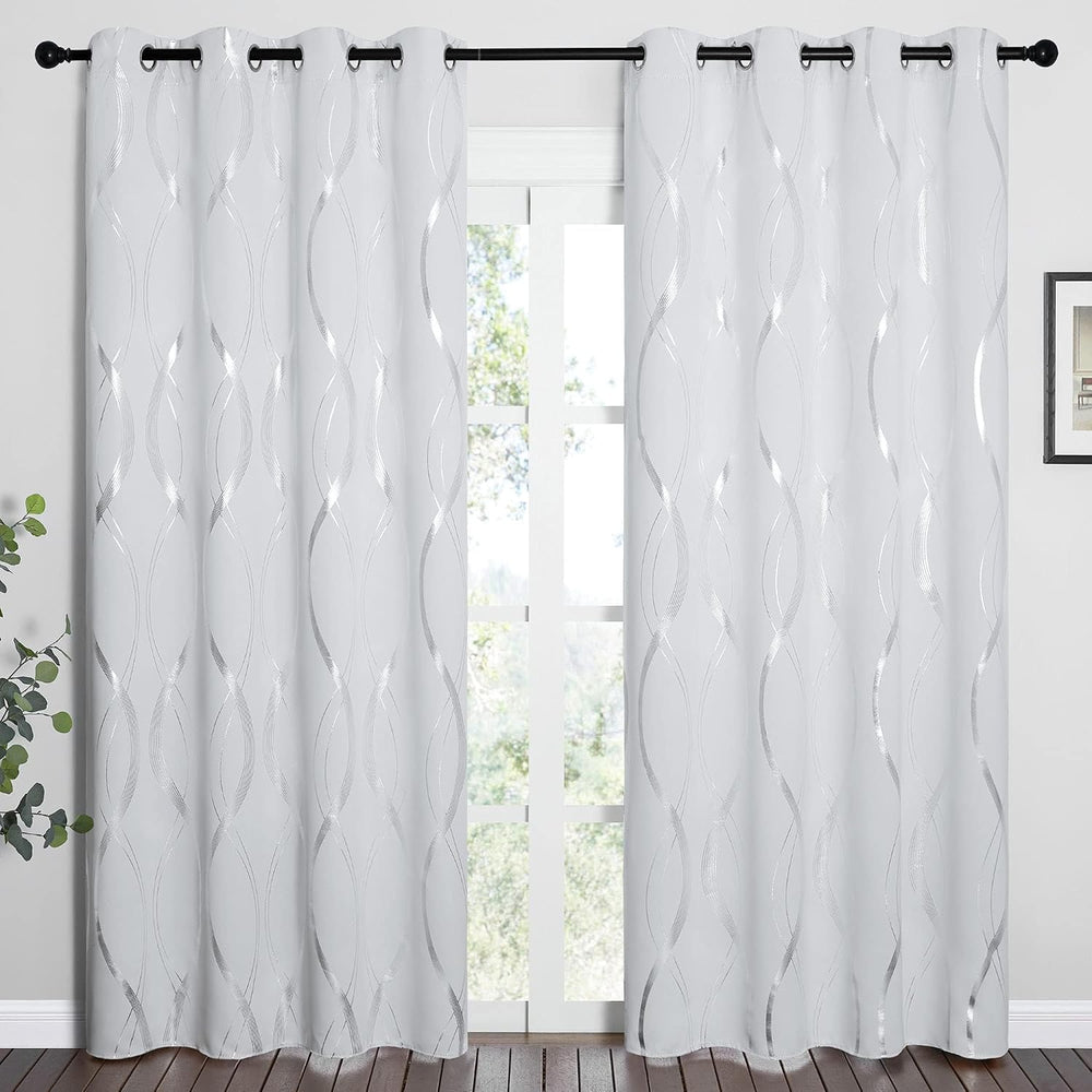 NICETOWN Greyish White Room Darkening Curtains for Living Room 84 inch Long