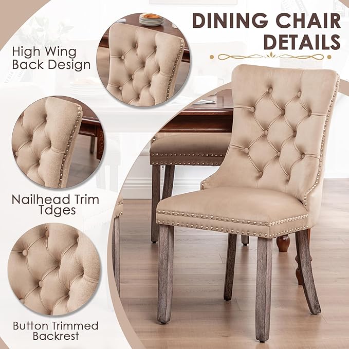 Kiztir Velvet Dining Chairs Set of 2, Upholstered Dining Chairs with Ring Pul...