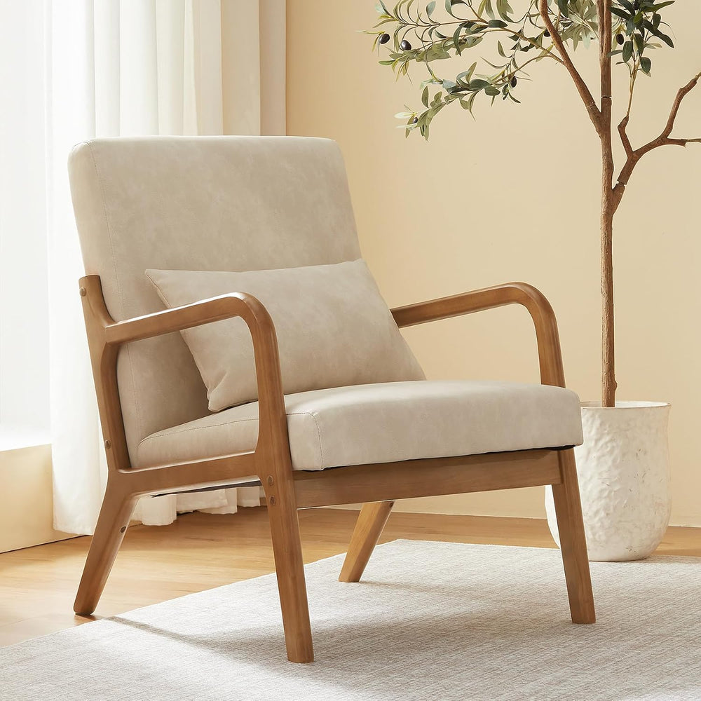 Achicsofar Leather Accent Chair, Mid Century Modern Armchair with Pillow