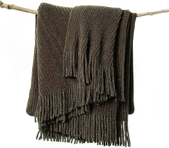 lifein Throw Blanket for Couch, Soft Boho Decor Bed Throw, Cozy Brown Knitted by lifein
