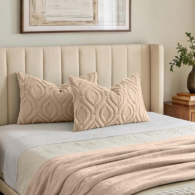 decorUhome Throw Pillow Covers 12x20 Inch Set of 2, Soft Plush Faux Wool Light - Image 7