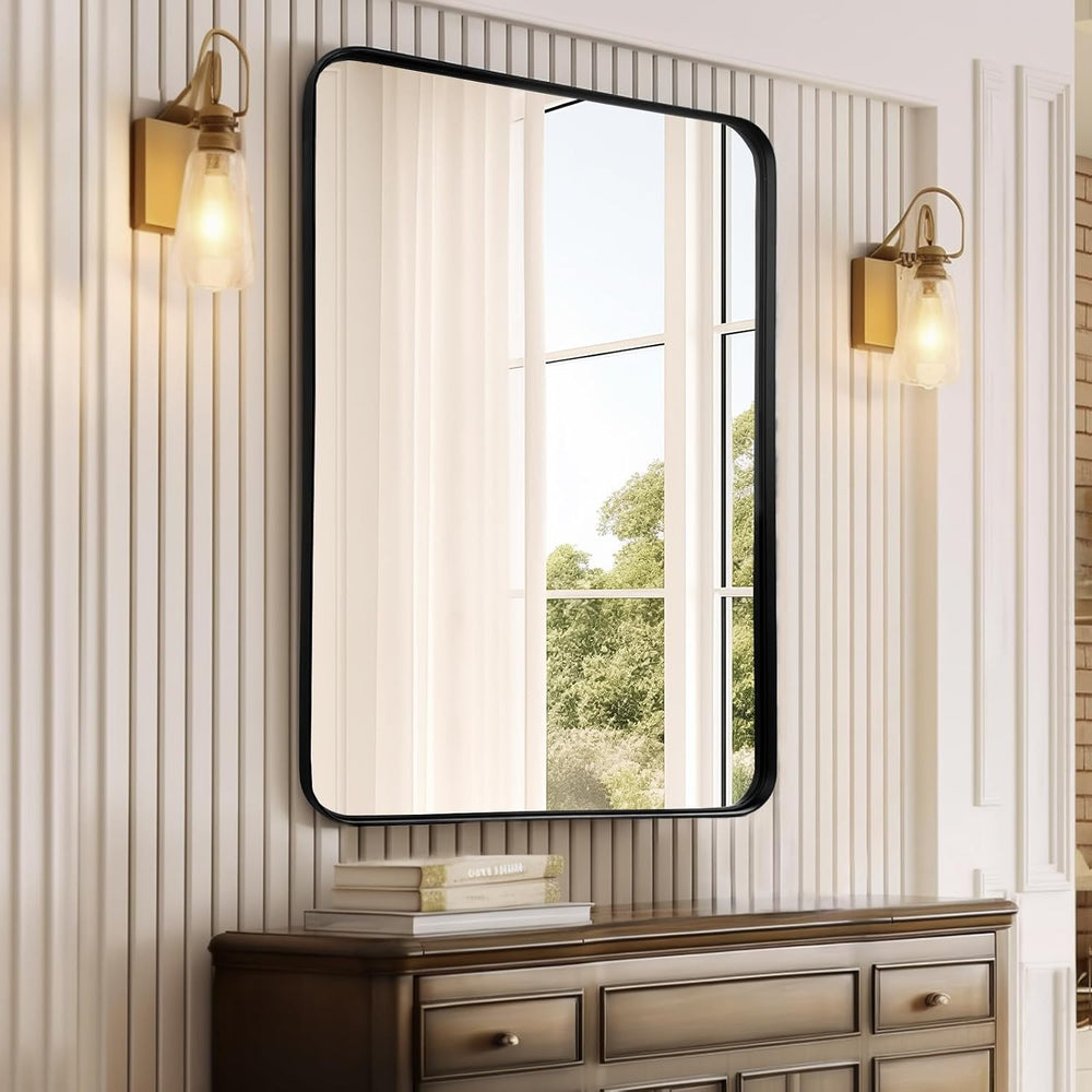 Black Bathroom Vanity Mirror Over Sink 24x36, Large Wall Rectangle Mirror