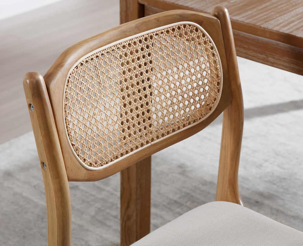 EALSON Mid Century Dining Chairs Set of 2, Beige Fabric Linen Upholstered Sea...
