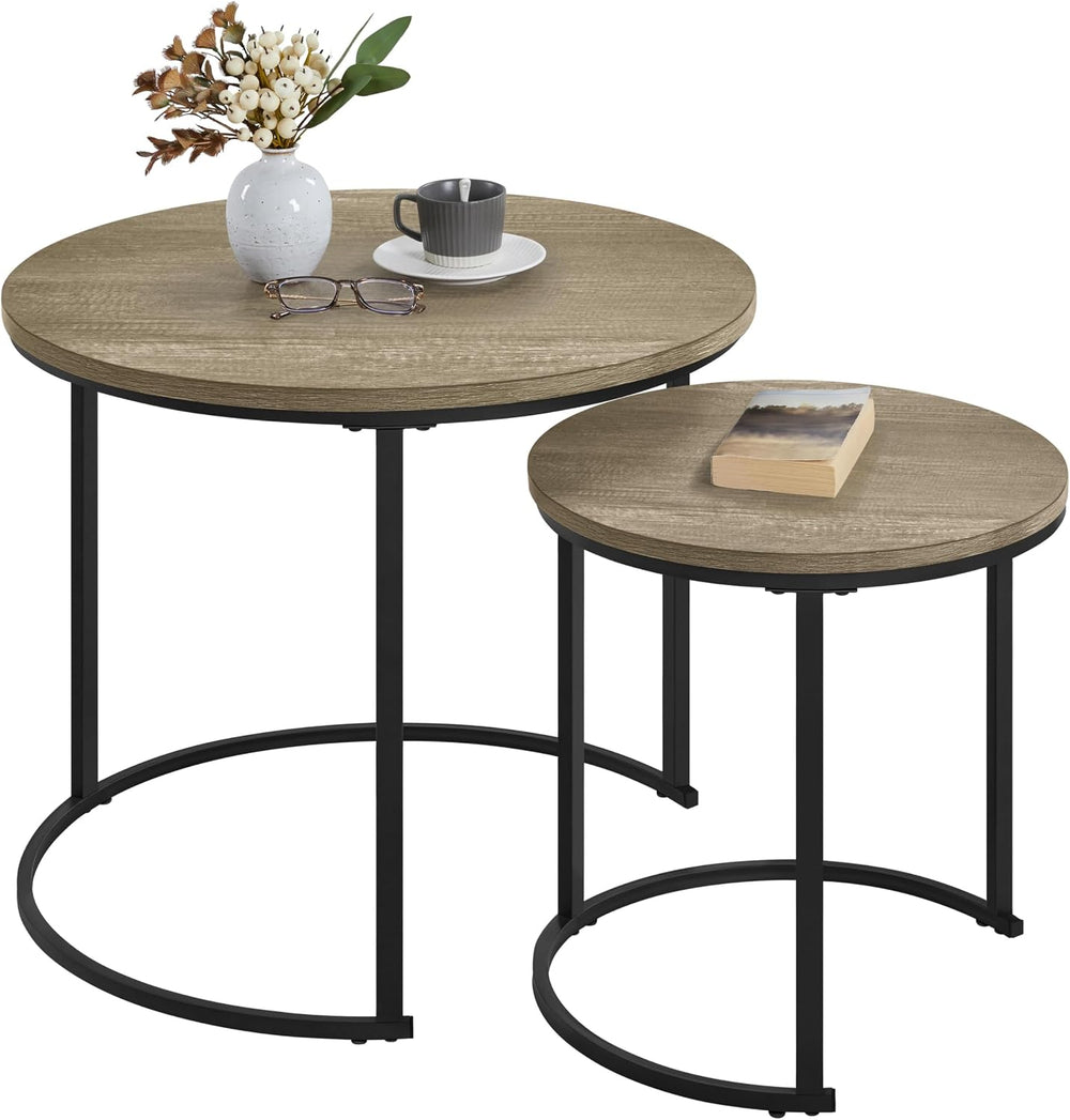 Yaheetech Nesting End Table Set of 2, Rustic Stacking Side Tables, Round Wood...