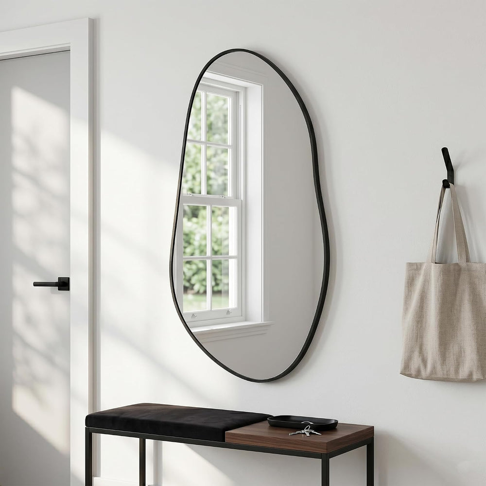 Matte Black 32x16.5 Inch Asymmetrical Organic Oval Wall Mirror