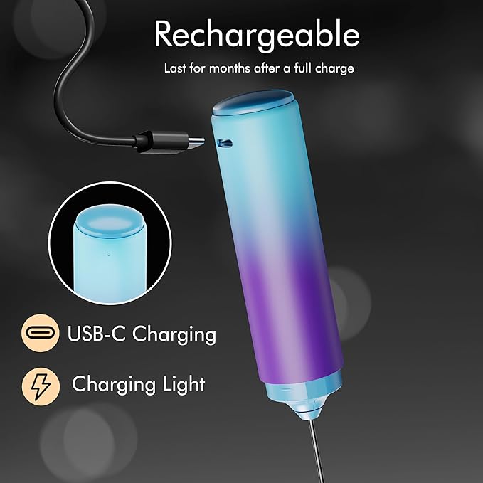 Rechargeable Milk Frother Handheld, 2-IN-1 Dual Spring Whisk Electric Frother - Image 4