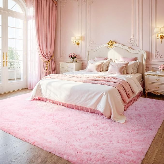 8x10 Area Rugs for Living Room Rug: Soft Fluffy Shag Light Pink Rugs for Bedroom - Image 2