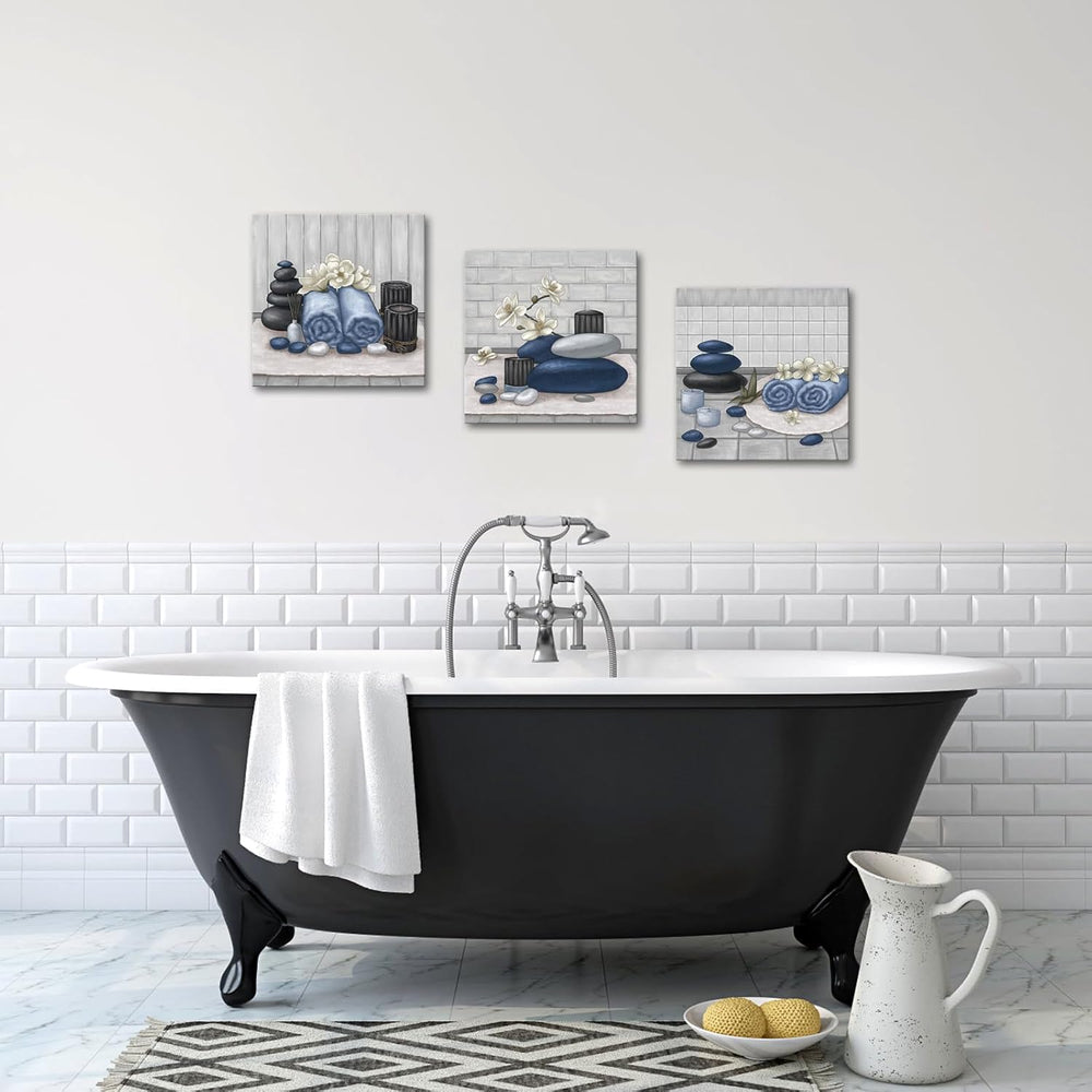 RnnJoile Spa Canvas Wall Art Zen Stone Orchid Picture Painting Navy Blue Stil...