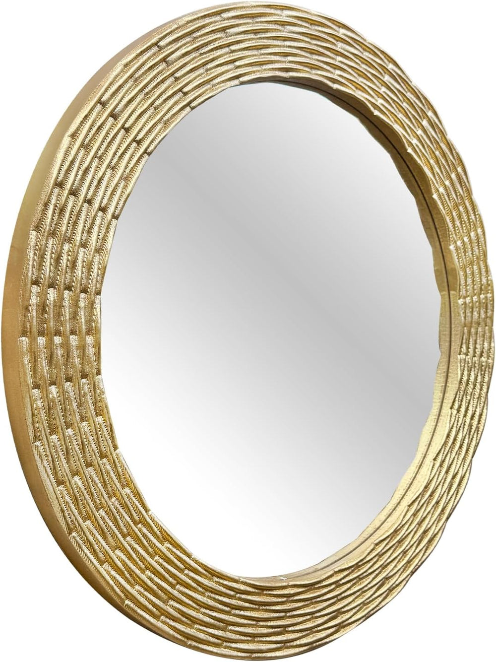WAMIRRO Gold Round Wood Mirror, 36 Inch Hand Carved Solid Wood Frame Circle M...