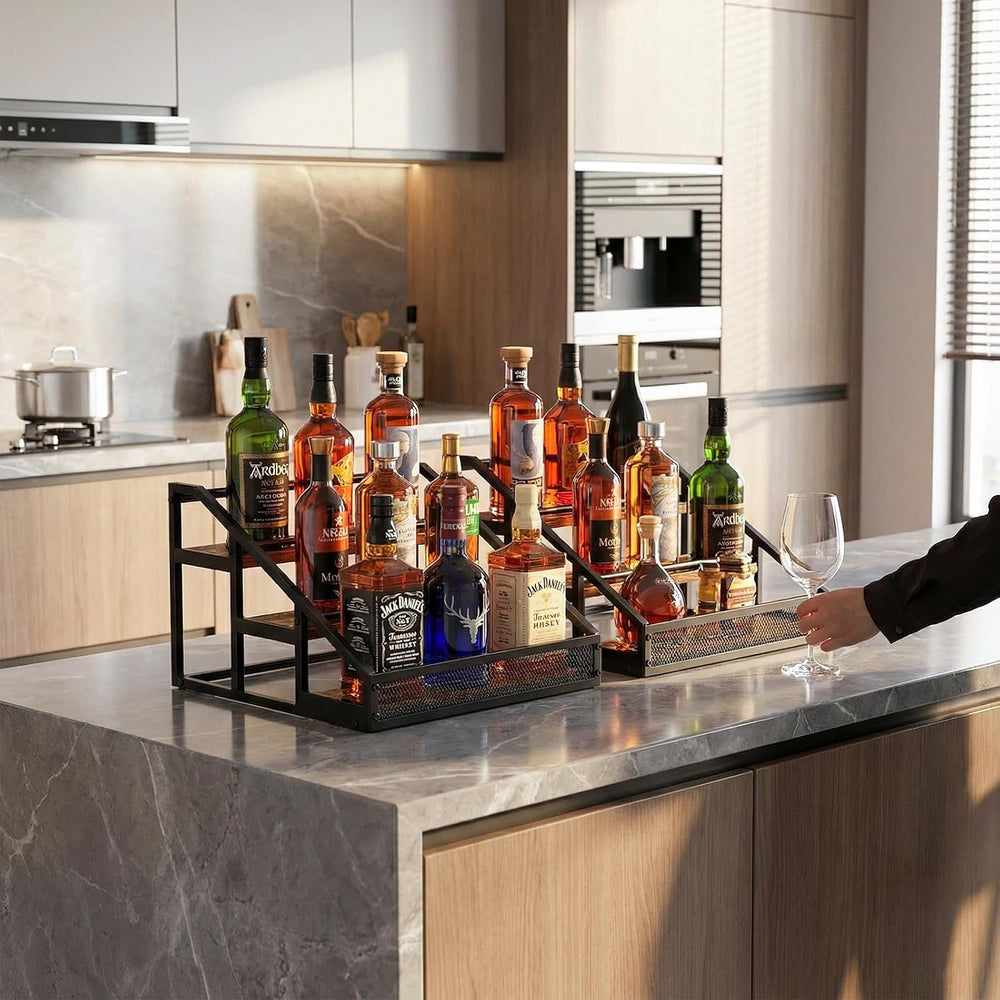 B4Life 2 Pack 3-Tier Liquor Bottle Display Shelf, Countertop Bar Shelves | Li...