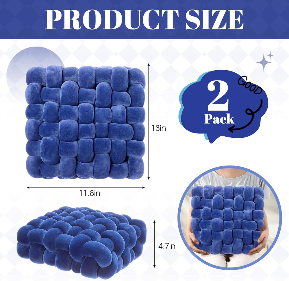 Wenqik 2 Pcs Knot Pillows Square Throw Pillow, Blue, Crystal Velvet