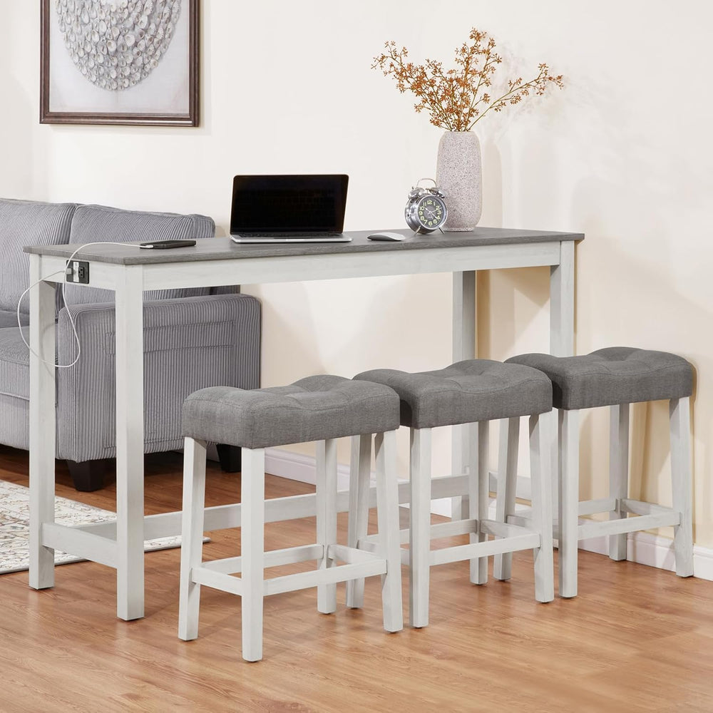 59" Dining Bar Table Set with Power Outlet, Behind Couch Sofa Table with...