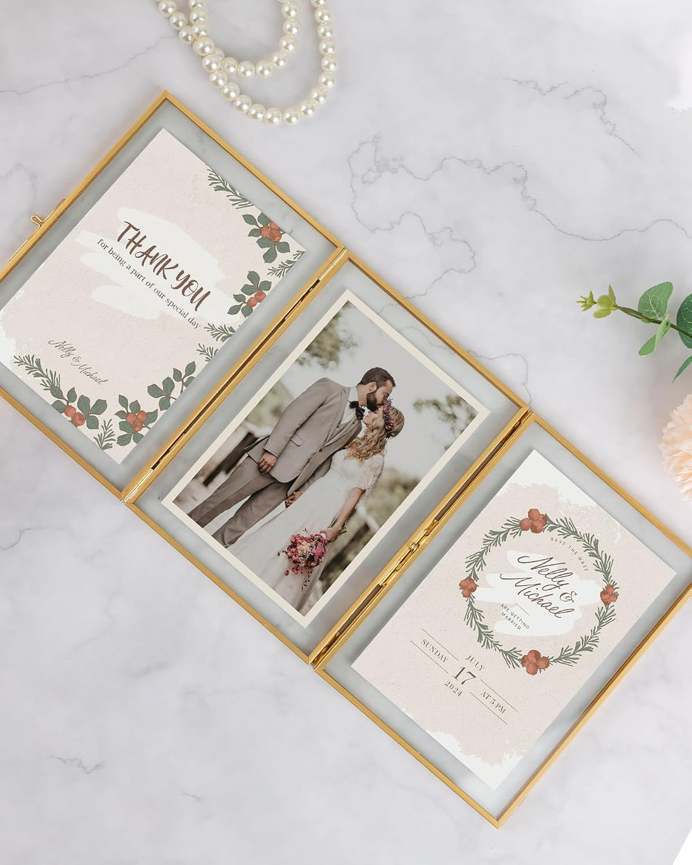 Gold Floating Frames, Vintage 5x7 Triple Folding Picture Frame, Hinged Glass ...
