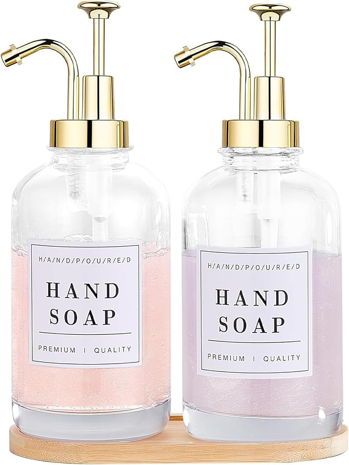 Glass Soap Dispenser with Pump, Countertop Soap and Lotion Dispenser Set of 2 by POLLOCKDirect