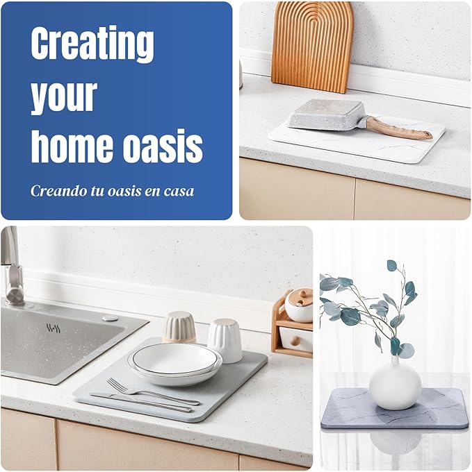 Quick Dry Stone Drying Mat for Kitchen Counter, Water-Absorbent Diatomaceous - Image 3