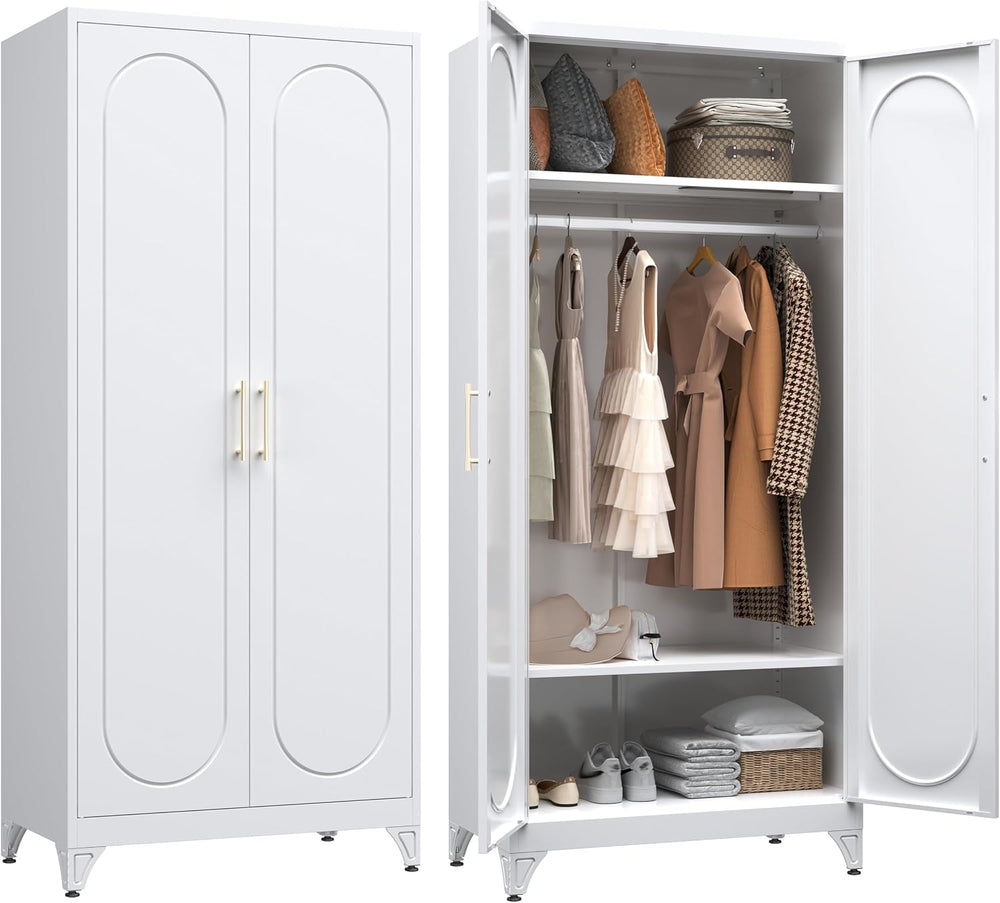 Metal Wardrobe Cabinet,Armoire Wardrobe Closet with Hanging Rod
