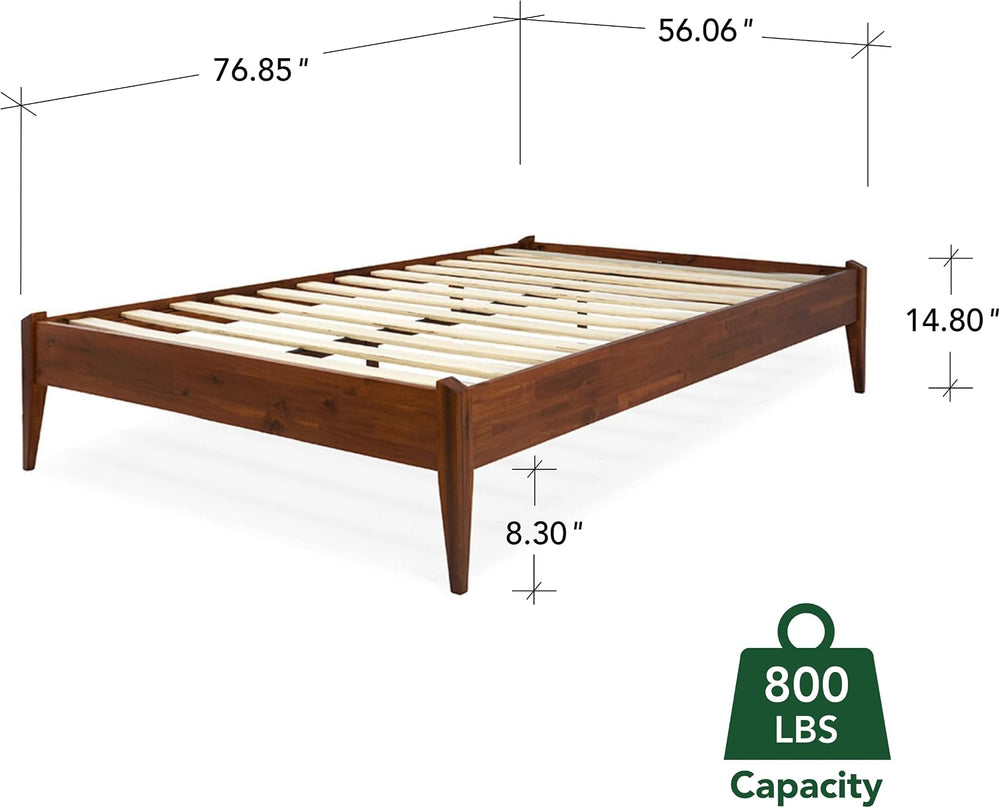Bme Dinkee 15" Wood Full Bedframe, No Headboard, Japanese, Dark Chocolate